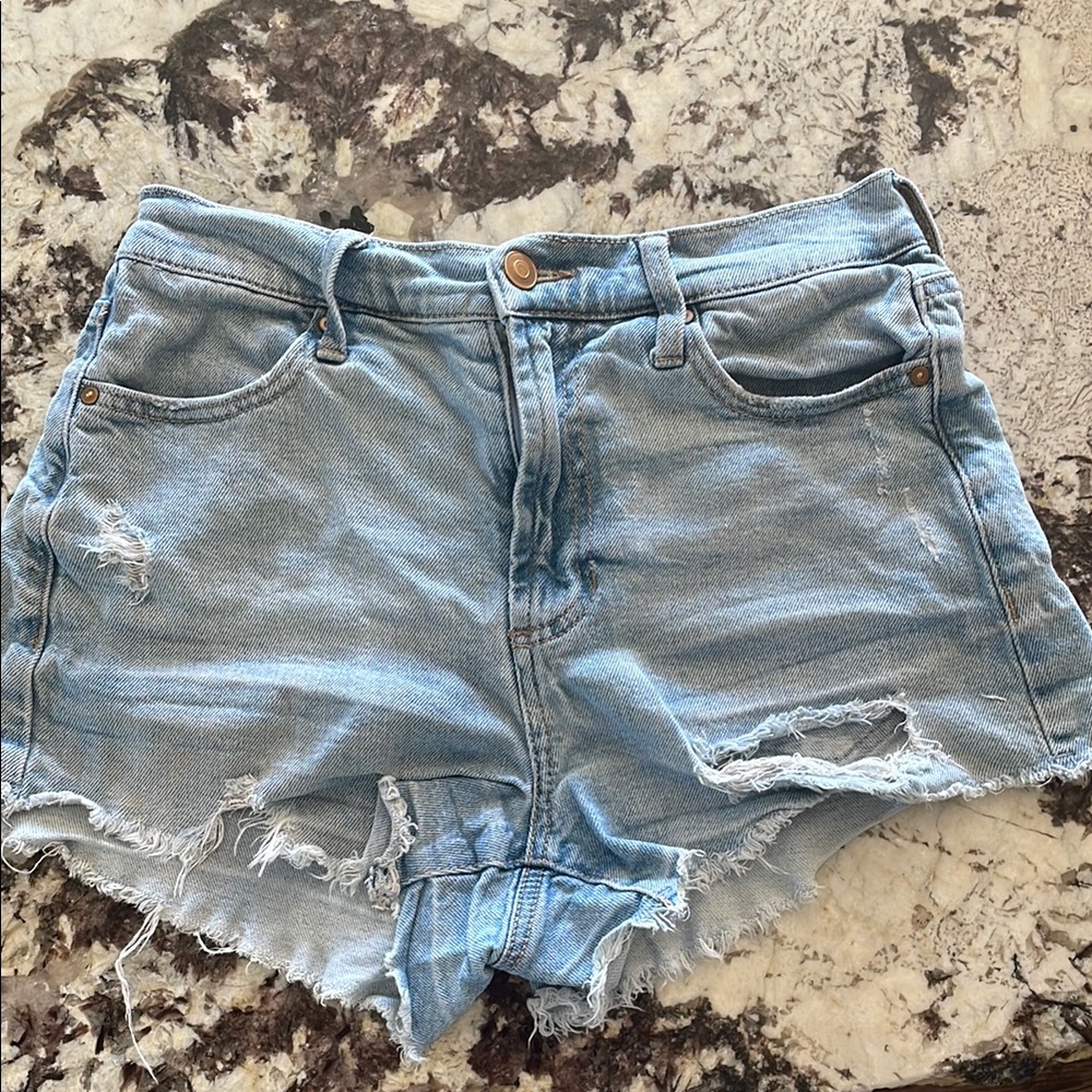 Celebrity Pink Blue Distressed Jean Shorts